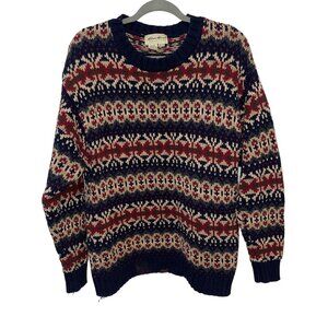 Vintage Eddie Bauer Mens XL Fair Isle Sweater Cotton Knit Red/Blue/Beige
